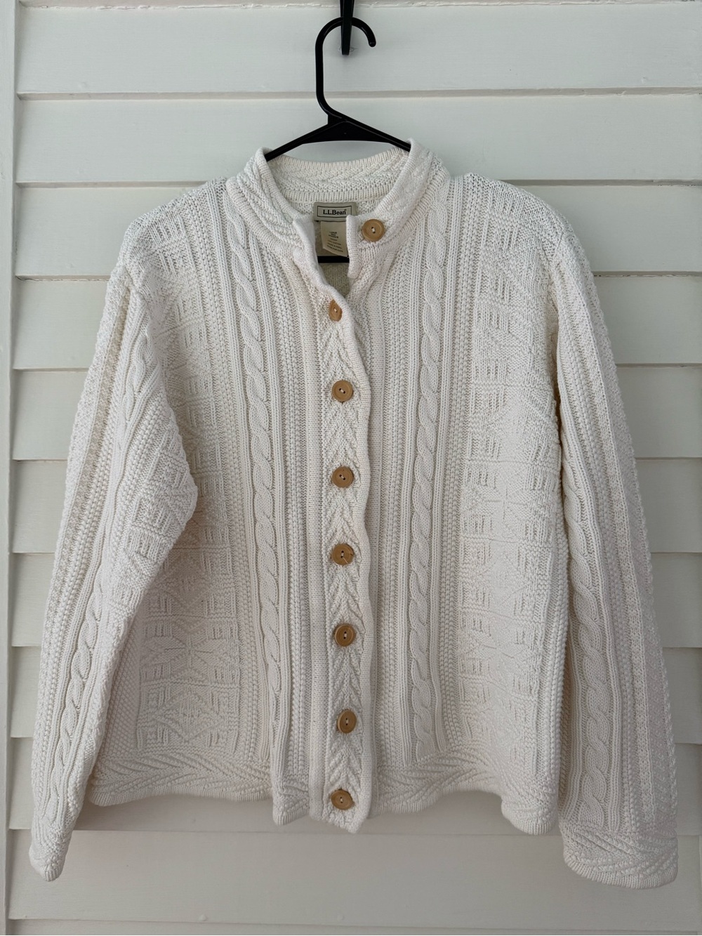 L.L. Bean | Cream Cable Knit Button Cardigan Sweater Size Large